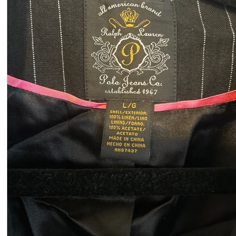 NWT Polo Jeans Co‎ Ralph Lauren Pinstripe Linen Blazer Black White Cropped Large